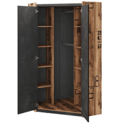 Arte Funky Fargo Corner Wardrobe With Shelves And Hanging Rails In Raw Steel & Canyon Alpine Spruce (W970mm X H1910mm X D970mm) - thumbnail 2