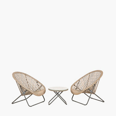 Pacific Lifestyle Tobs Natural Outdoor Pe Rattan Bistro Set Foldable Garden Chairs And Tempered Glass Table - image 1