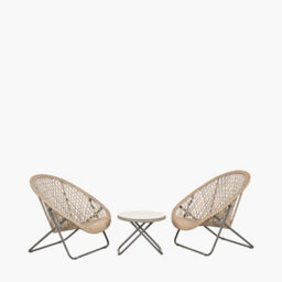 Pacific Lifestyle Tobs Natural Outdoor Pe Rattan Bistro Set Foldable Garden Chairs And Tempered Glass Table