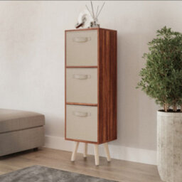 Urbn-Living Teak 3-Tier 3-Drawer Cube Shelving Unit With Scandinavian Legs