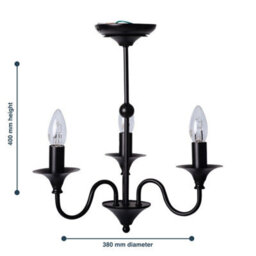 First Choice Lighting Black Matt 3 Light Ceiling Chandelier - thumbnail 5
