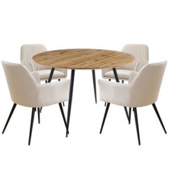 Hallowood Furniture Cullompton Large Oak Effect Round Dining Table With 4 Cream Fabric Chairs - thumbnail 8