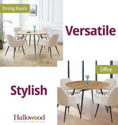 Hallowood Furniture Cullompton Large Oak Effect Round Dining Table With 4 Cream Fabric Chairs - thumbnail 6