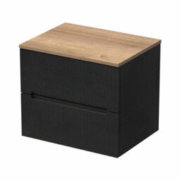 Affine 600mm Bathroom Vanity Unit Oak Countertop Wall Hung Fluted Black Unit No Basin - thumbnail 4