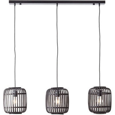 Loops Hanging Ceiling Bar Pendant Light - Dark Bamboo & Plywood With Matt Black Paint - 3 X 10W Led E27 - image 1