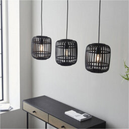 Loops Hanging Ceiling Bar Pendant Light - Dark Bamboo & Plywood With Matt Black Paint - 3 X 10W Led E27 - thumbnail 3