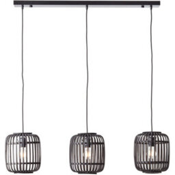 Loops Hanging Ceiling Bar Pendant Light - Dark Bamboo & Plywood With Matt Black Paint - 3 X 10W Led E27