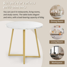 Abrihome Modern Metal Frame Marble Pattern Round Coffee Table (80X80X75Cm) With Gold Stand, Suitable For Small Dining Table - thumbnail 3