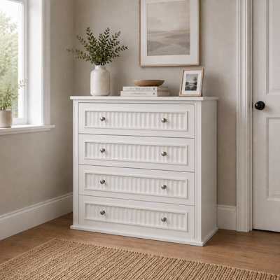Home Treats Chest Of 4 Drawers White Ripple Dresser Bedroom Drawers 80 X 70 X 35 Cm - image 1