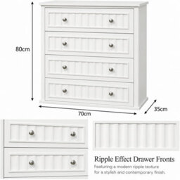 Home Treats Chest Of 4 Drawers White Ripple Dresser Bedroom Drawers 80 X 70 X 35 Cm - thumbnail 4