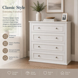 Home Treats Chest Of 4 Drawers White Ripple Dresser Bedroom Drawers 80 X 70 X 35 Cm - thumbnail 5