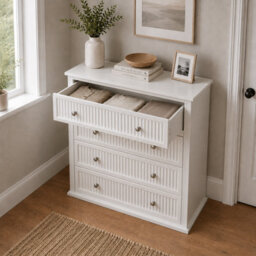 Home Treats Chest Of 4 Drawers White Ripple Dresser Bedroom Drawers 80 X 70 X 35 Cm - thumbnail 6