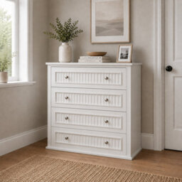 Home Treats Chest Of 4 Drawers White Ripple Dresser Bedroom Drawers 80 X 70 X 35 Cm - thumbnail 1