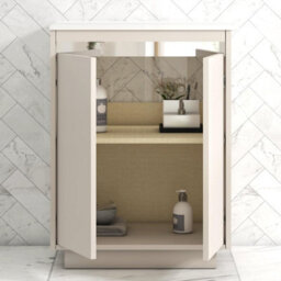 Royal Bathrooms Orion 600mm Warm Taupe Floor Standing Plain White Countertop Vanity Unit 2 Door With Cesar Basin & Chrome Accent Trim - thumbnail 4