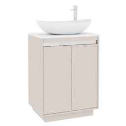 Royal Bathrooms Orion 600mm Warm Taupe Floor Standing Plain White Countertop Vanity Unit 2 Door With Cesar Basin & Chrome Accent Trim - thumbnail 6
