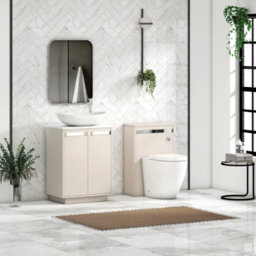 Royal Bathrooms Orion 600mm Warm Taupe Floor Standing Plain White Countertop Vanity Unit 2 Door With Cesar Basin & Chrome Accent Trim - thumbnail 3