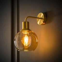 Valuelights Bellamy Brushed Gold Amber Glass Wall Light With Led Bulb - thumbnail 1
