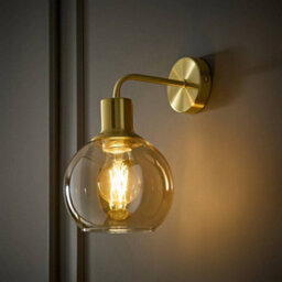 Valuelights Bellamy Brushed Gold Amber Glass Wall Light With Led Bulb - thumbnail 2