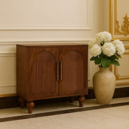 Artisan Furniture Solid Wood Arco Groove Sideboard, 2 Shelves, Light Brown