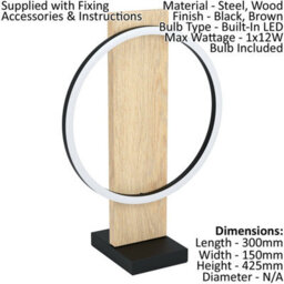 Elegant Black And Brown Table Lamp With White Shade And Led Bulb - thumbnail 2