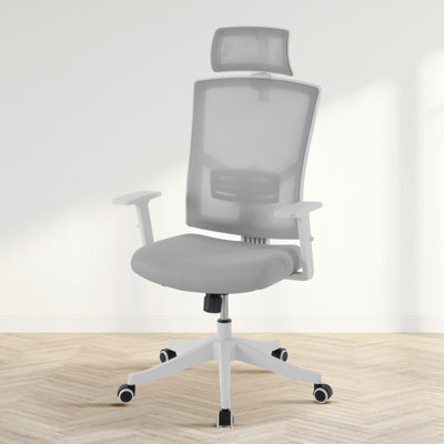 London Boutique Grey Ergonomic Mesh Office Chair, Adjustable Lumbar Support, Headrest, Flip-Up Arms, Tilt Lock, Swivel Desk Chair - image 1