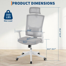 London Boutique Grey Ergonomic Mesh Office Chair, Adjustable Lumbar Support, Headrest, Flip-Up Arms, Tilt Lock, Swivel Desk Chair - thumbnail 3