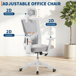 London Boutique Grey Ergonomic Mesh Office Chair, Adjustable Lumbar Support, Headrest, Flip-Up Arms, Tilt Lock, Swivel Desk Chair - thumbnail 4