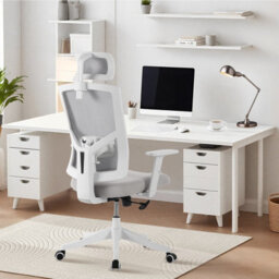 London Boutique Grey Ergonomic Mesh Office Chair, Adjustable Lumbar Support, Headrest, Flip-Up Arms, Tilt Lock, Swivel Desk Chair - thumbnail 2