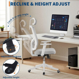 London Boutique Grey Ergonomic Mesh Office Chair, Adjustable Lumbar Support, Headrest, Flip-Up Arms, Tilt Lock, Swivel Desk Chair - thumbnail 5