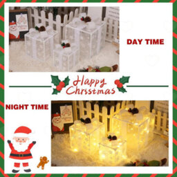 Amorly Set Of 3 Led Light Up Gift Boxes With Ribbon Bows, Christmas Porch Party Ornaments For Home, Yard And Christmas Tree - thumbnail 3