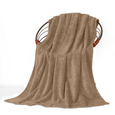 Oxford Homeware Reversible Throw Blanket Soft Warm & Sofa, Bed Fleece Throw, Camel (Double 150X200Cm)