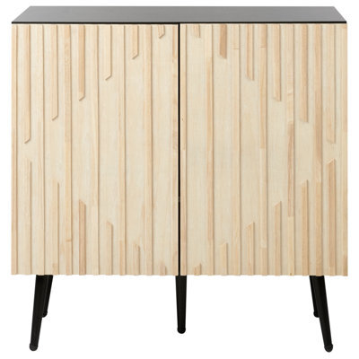 Wyld And Coco Novaline Modern Sideboard - Mdf Frame, Solid Rubberwood Doors, Iron Legs, Light Brown - W80 X D43 X H80Cm - image 1