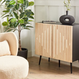 Wyld And Coco Novaline Modern Sideboard - Mdf Frame, Solid Rubberwood Doors, Iron Legs, Light Brown - W80 X D43 X H80Cm - thumbnail 2
