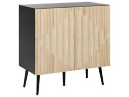 Wyld And Coco Novaline Modern Sideboard - Mdf Frame, Solid Rubberwood Doors, Iron Legs, Light Brown - W80 X D43 X H80Cm - thumbnail 3