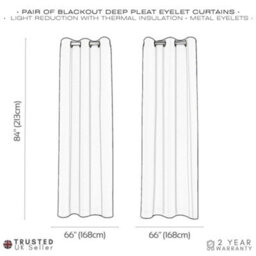 Happy Homewares Cream Eyelet Curtains - Thermal Blackout Curtains  - 66 X 84 Inch Drop - 2 Panel - thumbnail 7