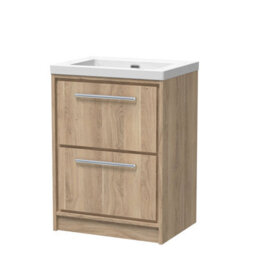 Hudson Reed Lille Floor Standing Two Drawer Contemporary Vanity Unit With Basin In Bleached Oak, 613 X 462mm - thumbnail 1