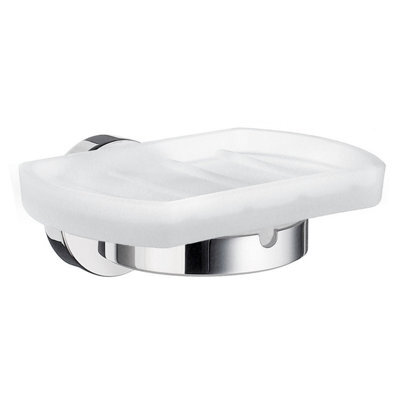 Smedbo Frosted Glass Soap Dish Tray And Polished Chrome Wall Mounted Holder With Concealed Screws For Bath Shower Bathroom