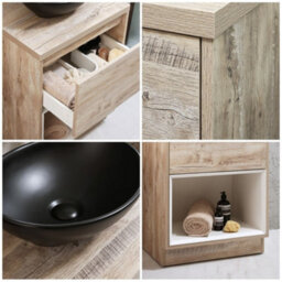 Homestylestore Light Oak 600mm Bathroom Vanity Unit Oval Countertop Graphite Basin Open Shelf - thumbnail 2