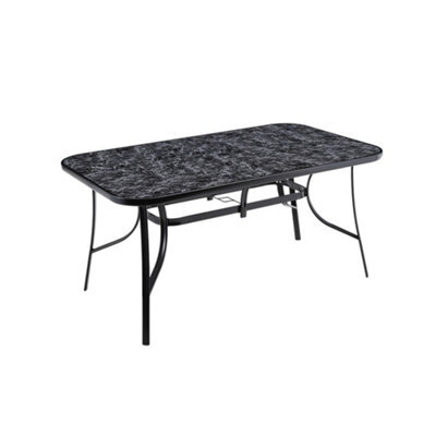 Living And Home Black Rectangular Garden Tempered Glass Marble Coffee Table With Umbrella Hole 120Cm - image 1
