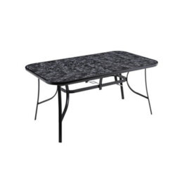 Living And Home Black Rectangular Garden Tempered Glass Marble Coffee Table With Umbrella Hole 120Cm