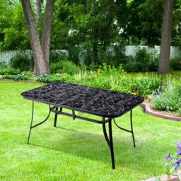 Living And Home Black Rectangular Garden Tempered Glass Marble Coffee Table With Umbrella Hole 120Cm - thumbnail 3