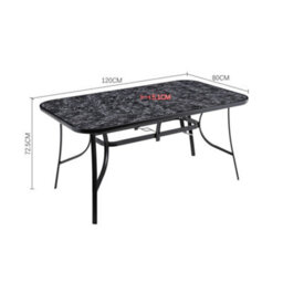 Living And Home Black Rectangular Garden Tempered Glass Marble Coffee Table With Umbrella Hole 120Cm - thumbnail 5