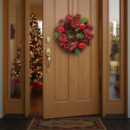 Urbn-Living Urbnliving 34Cm Red Apple & Berry  Christmas Wreath Festive Decoration With Jute Hanger Traditional Pinecone Décor - thumbnail 3