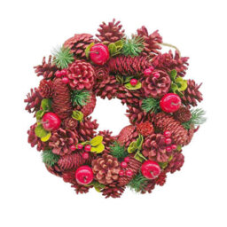 Urbn-Living Urbnliving 34Cm Red Apple & Berry  Christmas Wreath Festive Decoration With Jute Hanger Traditional Pinecone Décor - thumbnail 4