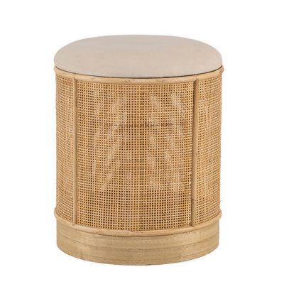 Nordlys Beige Velvet And Rattan Pouf Exotic Boho Living Room - image 1