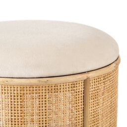 Nordlys Beige Velvet And Rattan Pouf Exotic Boho Living Room - thumbnail 7