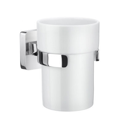 Smedbo Porcelain Tumbler With Polished Chrome Wall Mount Holder