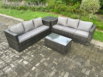 Fimous 6 Seater Rattan Garden Furniture Set Outdoor Patio Sofa Set With Oblong Coffee Table Side Table Dark Grey Mixed - image 1