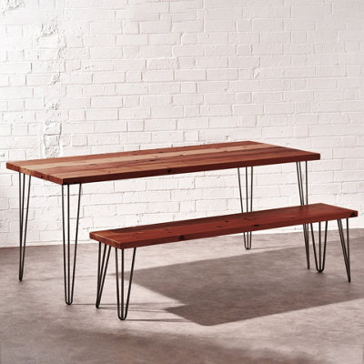 Timber Foundry Hairpin Leg Dining Table 6-8 Seater + 1 Bench, Dark Walnut - image 1
