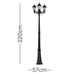Valuelights Traditional 1.95M Black 3 Way Ip44 Outdoor Garden Lamp Post Light - Complete With 3 X 4W Led Candle Bulbs - thumbnail 8